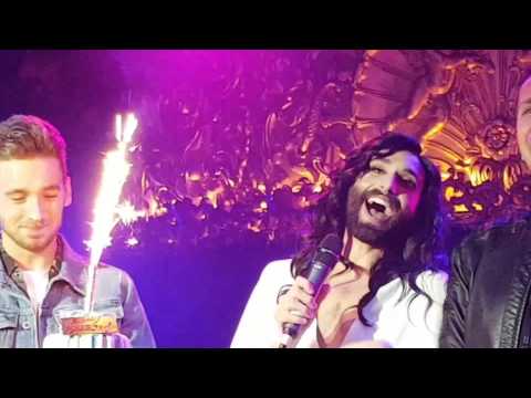 Conchita sings Happy Birthday to Nathan Trent at London Eurovision Party 02/04/17