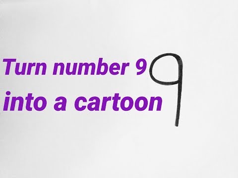 How to draw a cartoon character easy from number 9...