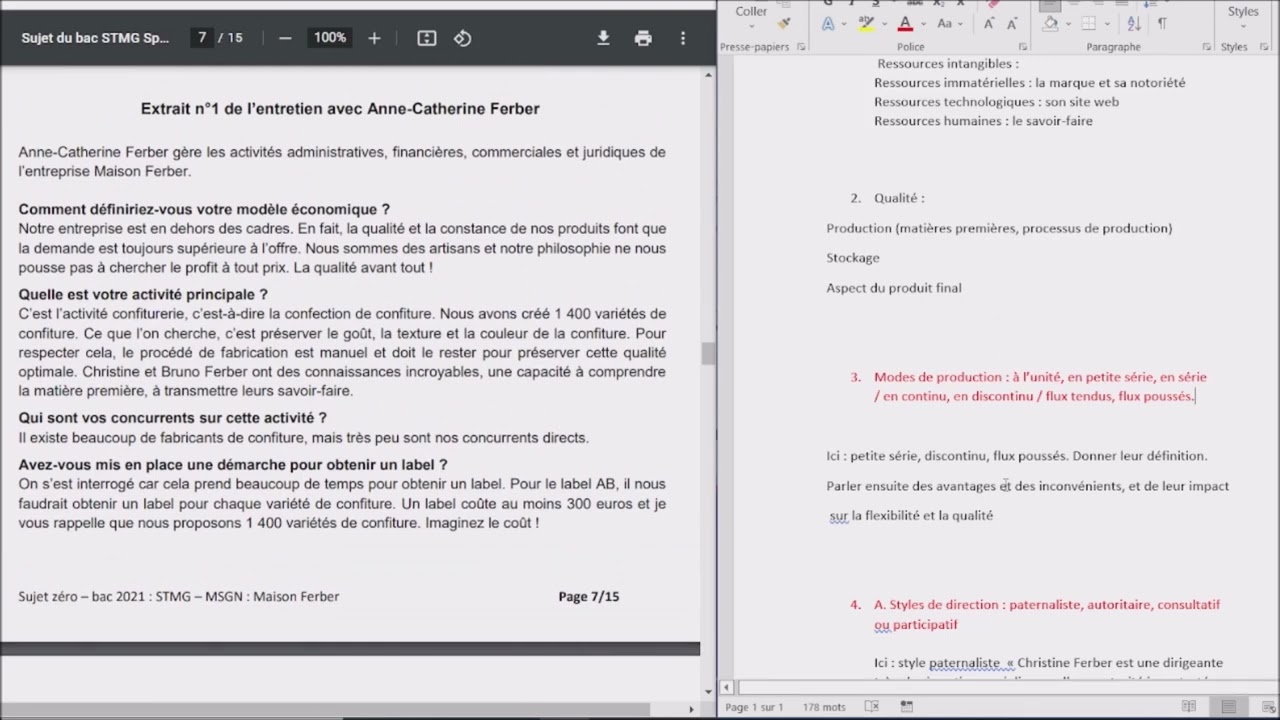 Exemple corrigé de sujet de MSGN (management) au bac STMG