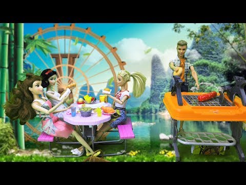 Barbie bedroom morning weekend picnic barbecue party - Barbie doll electric fast food car toys