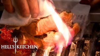 Finalist Chef Burns Salmon | Hell's Kitchen