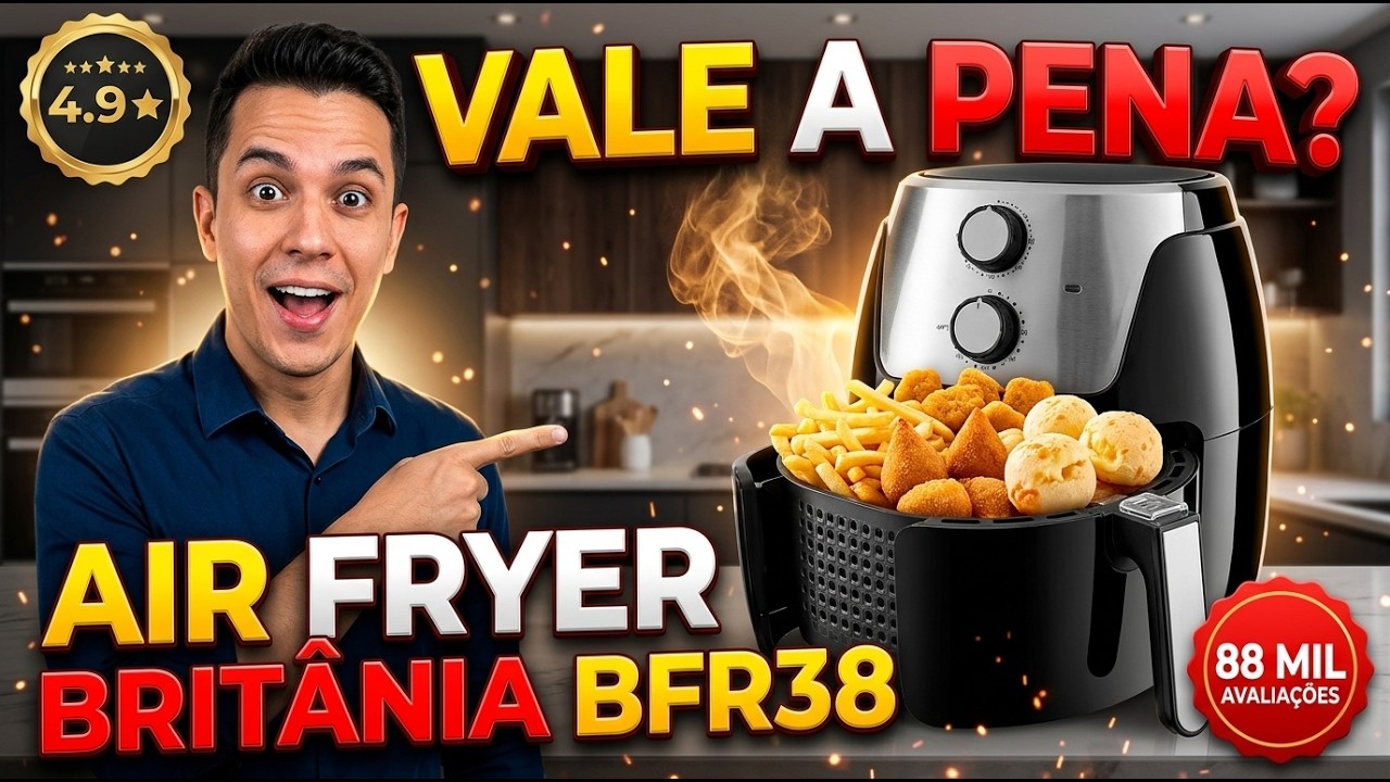 Miniatura da avaliação em vídeo de Air Fryer BRITÂNIA BELLA CUCCINA 4,5L 1500W