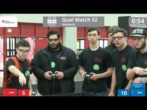VEX Worlds 2016 - VEX U - Research - Qual 52 (NAR) 166 vs 118 (BNS)