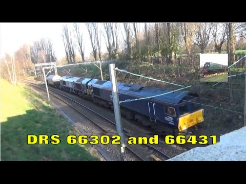 DRS 66302 and 66431 Hauling a French Flask Past Pleck Park 23/3/17