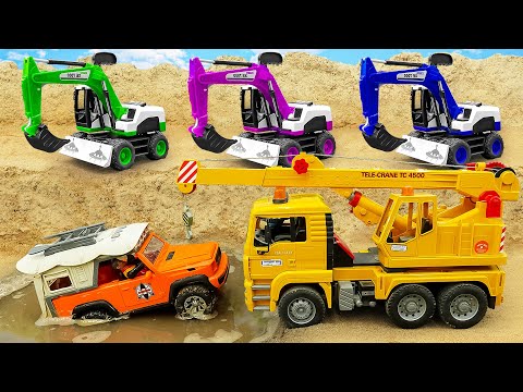 Excavator, Transport Truck & Police Car Find Missing Ducks | Sand Toy Story