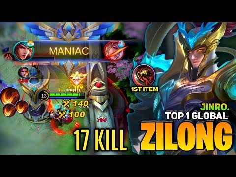 MANIAC! 17 Kill! Zilong War Axe Perfect Offlane [Top 1 Global Zilong] By Jinro. - Mobile Legend