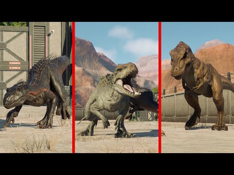 INDOMINUS REX vs INDORAPTOR vs TREX - Jurassic World Evolution 2
