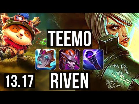 TEEMO vs RIVEN (TOP) | 7/1/7, Rank 8 Teemo, 600+ games, 1.1M mastery | KR Master | 13.17