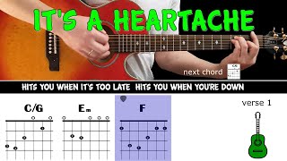 IT&#39;S A HEARTACHE - Bonnie Tyler - Guitar play along on acoustic guitar (with chords &amp; lyrics)