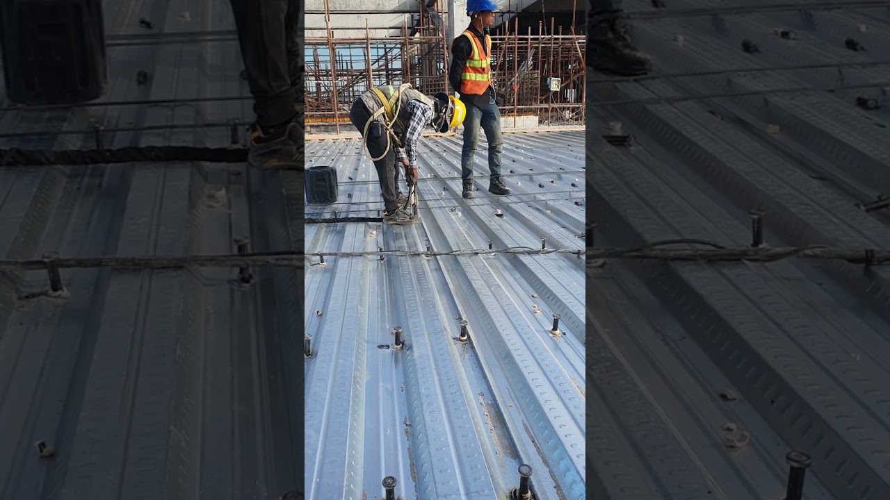 Shear Stud welding to Decking Sheet Slab #construction #work #shorts