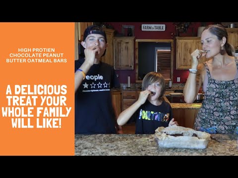 HIGH PROTEIN CHOCOLATE PEANUT BUTTER OATMEAL BARS-HIGH PROTEIN TREAT
