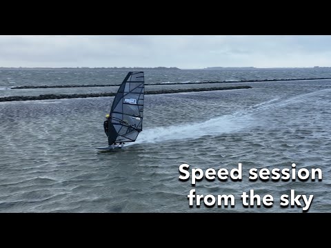 Speed windsurfing session view from the sky (chased by the drone) 4K images