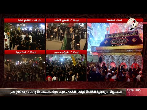 شاهد بالفيديو.. المسيرة الاربعينية الخالدة تواصل الخطى صوب كربلاء الشهادة والاباء | 2024/8/10
