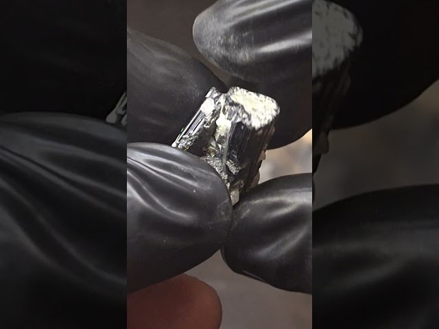 حجر تورمالين اسود خام طبيعي مع الحاضن تحفة للاقتنا...