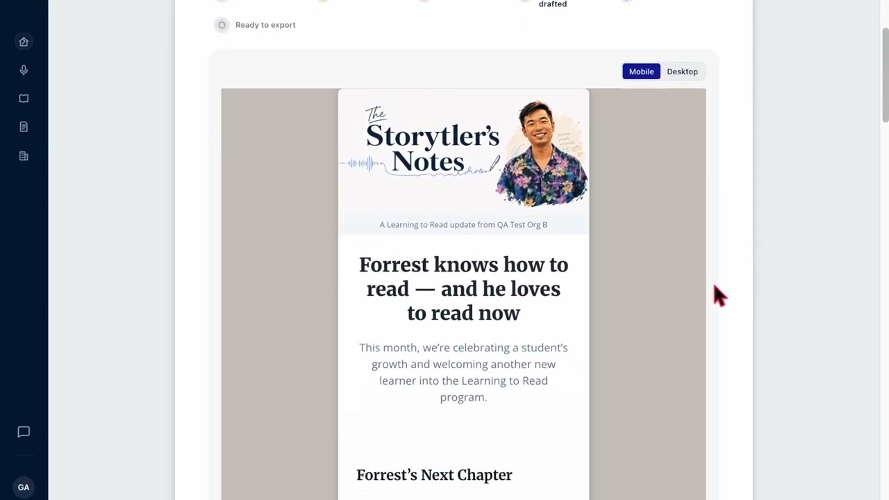 A short look at how Storytler turns one voice memo into a finished donor newsletter
