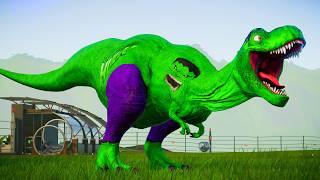 Dinossauro Rex do Hulk vs Dinossauros dos Herois - Jogo de Dinossauro Jurassic World Evolution