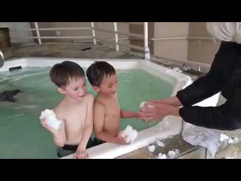 Snowball fight in the hot tub