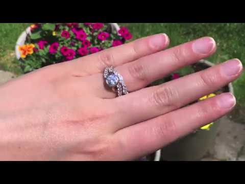 Round Bezel Set Infinity Halo Engagement Ring Bridal Set - TwoBirch ST-ENG-259-WG-G8L