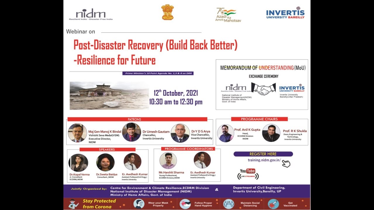 Post-Disaster Recovery-Build Back Better-Resilience Future.| DISASTER IN INDIA | MHA | DRR | COVID