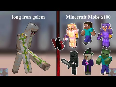 Long Iron Golem vs All Mobs x100 | Minecraft Mob Battle