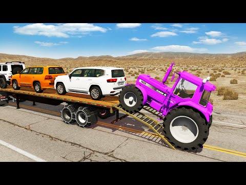 Flatbed Truck Mcqueen | Transportation with Truck - Pothole vs Car #5 - BeamNG.Drive