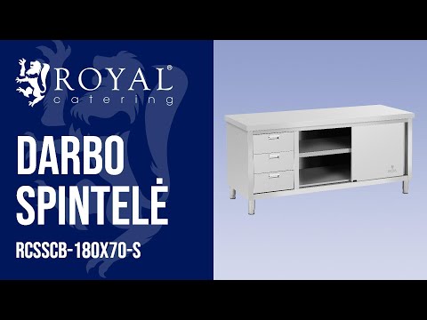 vaizdo įrašas - Darbo spintelė - 180 x 70 x 85 cm - „Royal Catering“ - 600 kg keliamoji galia - 3 stalčiai