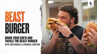 BC Lions Players Tibo Debaille and Michael Couture try out BC Place's New Beast Burger