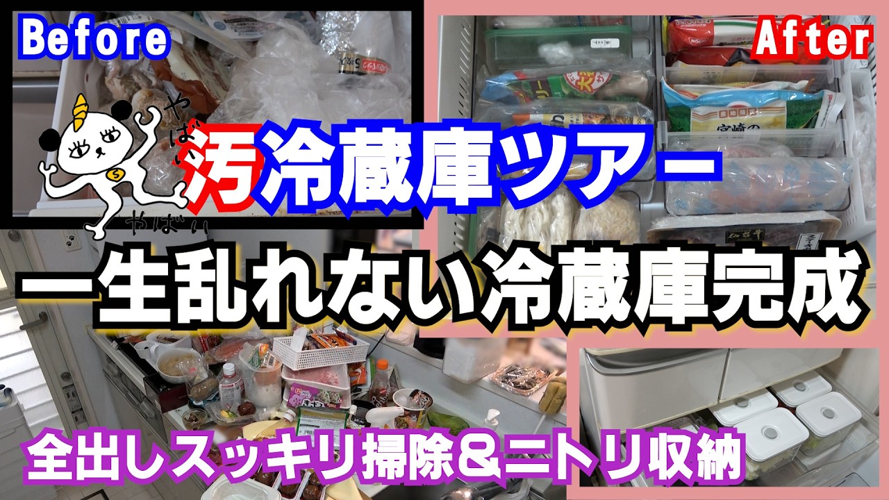一生乱れない冷蔵庫完成！ヤバい汚冷蔵庫ツアー＆全部出してスッキリ掃除＆ニトリ収納