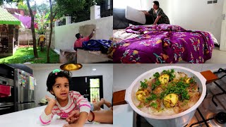 Garden Wall Painting Started - Cleaning & Cooking Vlog  - Egg Dum Biryani -Noodles Dosa - Thick Curd