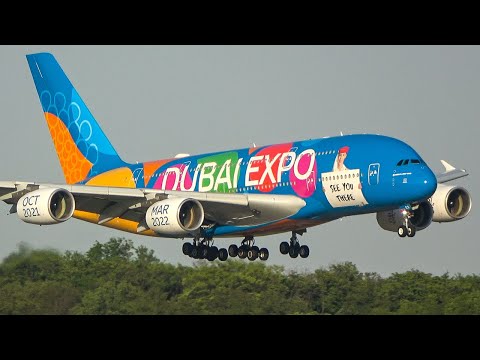 AIRBUS A380 LANDING in special colours during PERFECT LIGHT (4K)