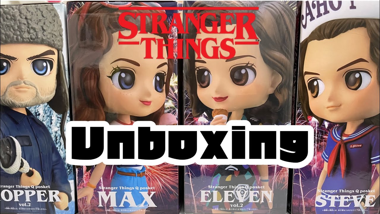 Watch video Qposket stranger things unboxing of steve, max, eleven and hopper Now Qposket stranger things unboxing of steve, max, eleven and hopper
