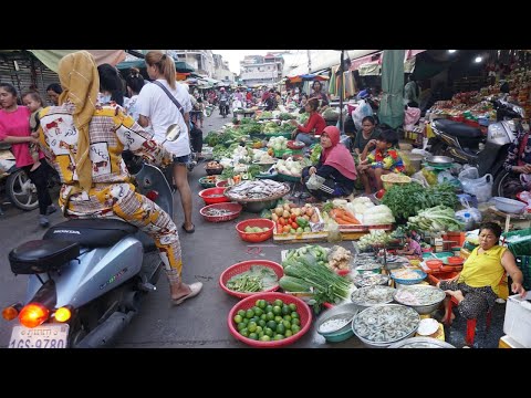 Evening Street Market @Chhbar Ampov - Many Fresh Vegetable, Natural Fish & More Street Food Market
