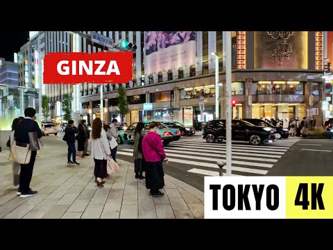 TÓQUIO, JAPÃO 🇯🇵 [4K] Ginza - passeio noturno a pé