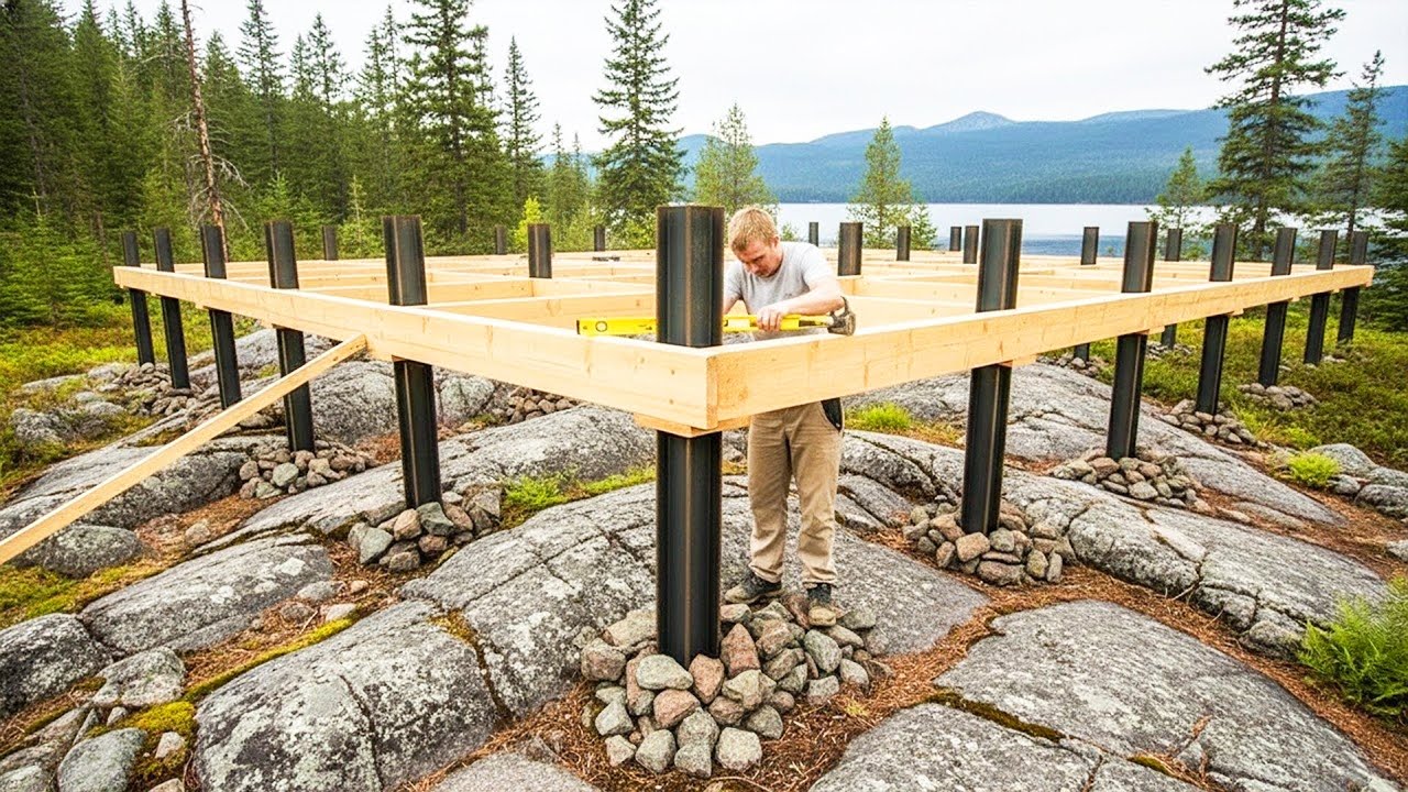 في أيام معدودة فقط… شاهد كيف بنى هذا الرجل منزلًا خشبيًا كاملًا من الصفر