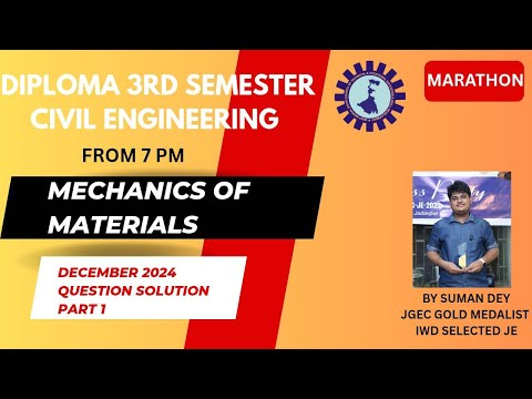 MECHANICS OF MATERIALS ( CEPC 303 ) 2024 DECEMBER QUESTION  PAPER SOLUTION  |  PART 1 | WBSCTE