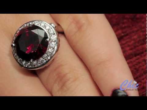 Large  Ruby color round cz in PLATINUM anniversary ring- item # 8021