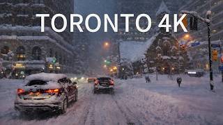 Driving Downtown - Night Snowfall Drive in Toronto - Crazy Winter Storm - Canada 4K