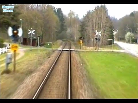 Sweden. VÄRNAMO - FORSHEDA and LANDERYD - HALMSTAD (2002) Train Driver's Cab View from Y1 1358