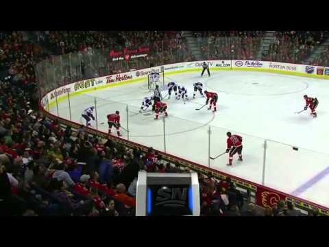 Jake Allen robs TJ Brodie (Calgary Bdcst)