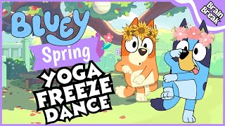 🌸 Bluey's Spring Yoga Freeze Dance 🌸 Brain Break | Spring For kids | Yoga For Kids | Spring Dance 🌸