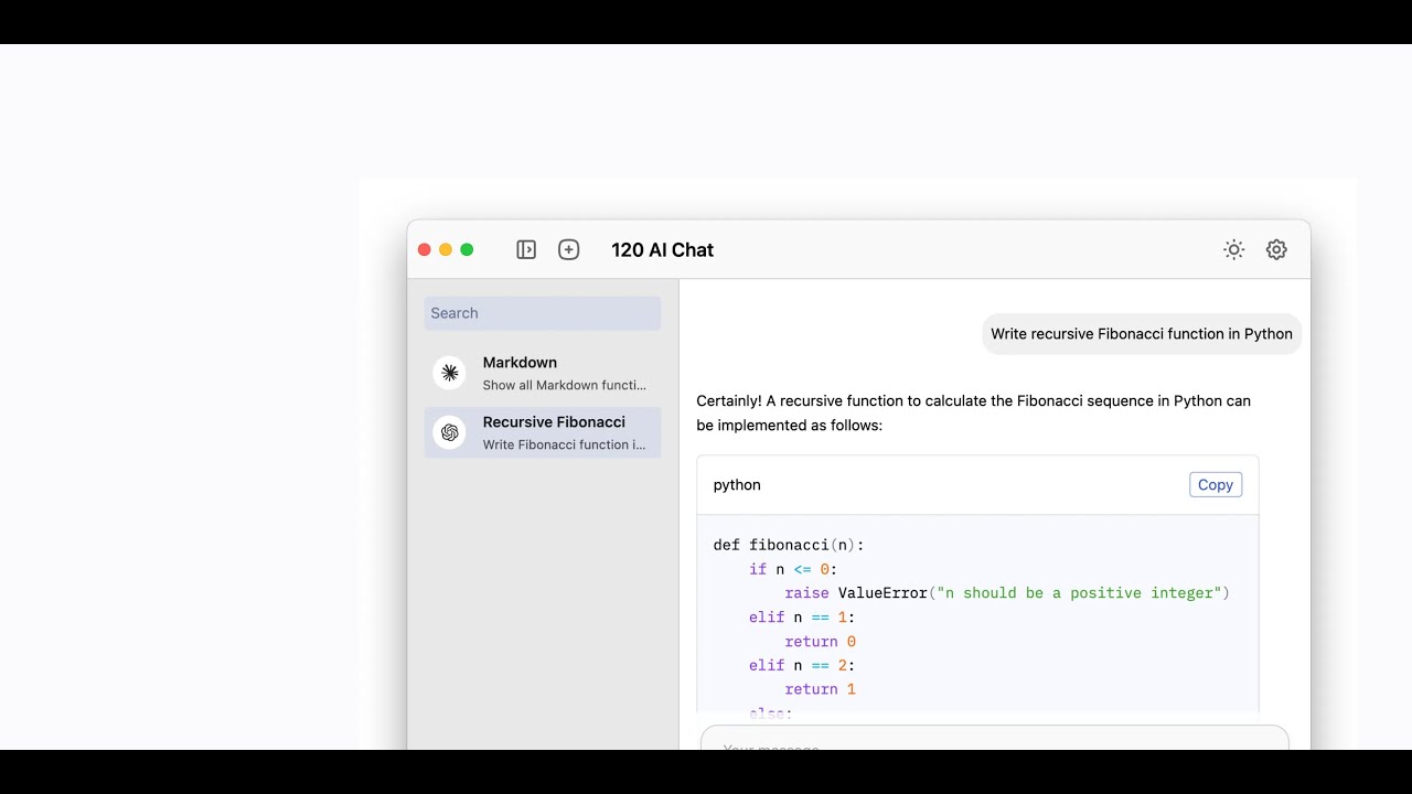 120 AI Chat App (By 120.dev) - Native, high performance AI powered client for macOS