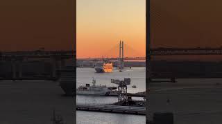 As Sun Rises, Diamond Princess Cruise Ship Pulls into Yokohama Harbor to Ready for Japan Voyage