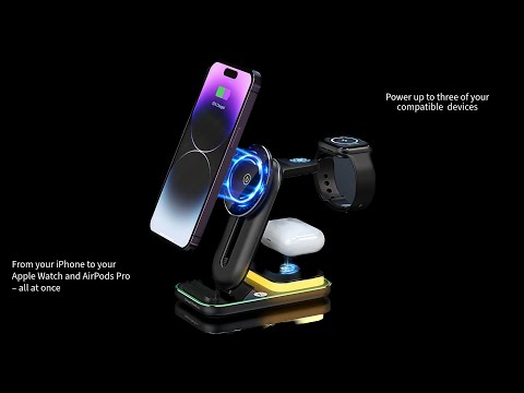 4in1 Adjustable wireless charger for iPhone 12,13,14, AirPods Pro, Apple Watch with Light