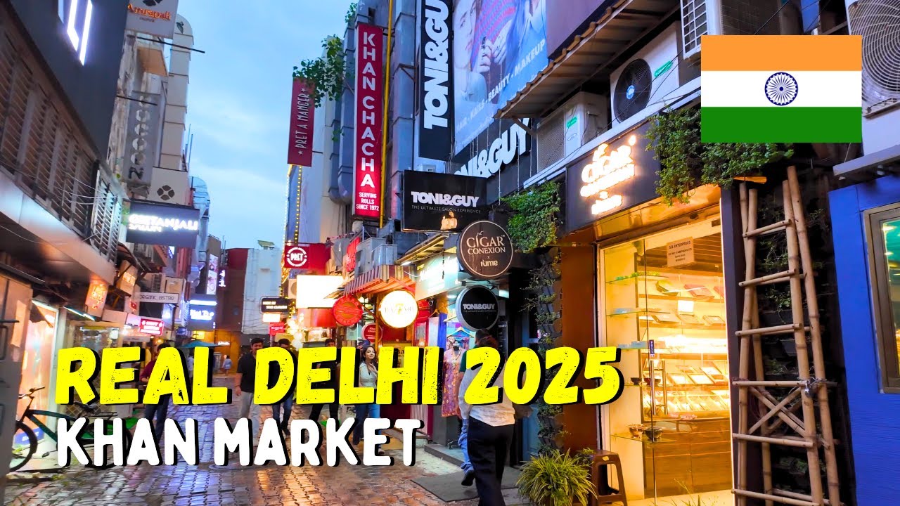 Immersive street-level walking tour through Khan Market, India, showcasing authentic urban landscapes, local architecture, and the vibrant atmosphere of the city's neighborhoods