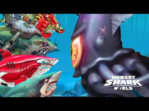 ALL GREAT WHITE SHARK (XXL, LEGENDARY, VERETAN) VS COLOSSAL SQUID BOSS - Hungry Shark World