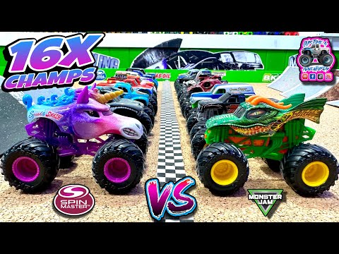 Toy Diecast Monster Truck Racing Tournament | THROWBACK | 16X CHAMPS MONSTER JAM Series #8 🆚 #24