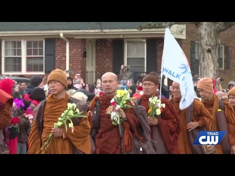 The 'Walk For Peace' stops in Lexington, as hundreds gather to hear Buddhist Monks' message