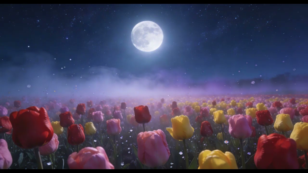 Moonlit Tulip Field for Instant Sleep 🌷🌕 Sounds for Deep Rest & Peaceful Dreams