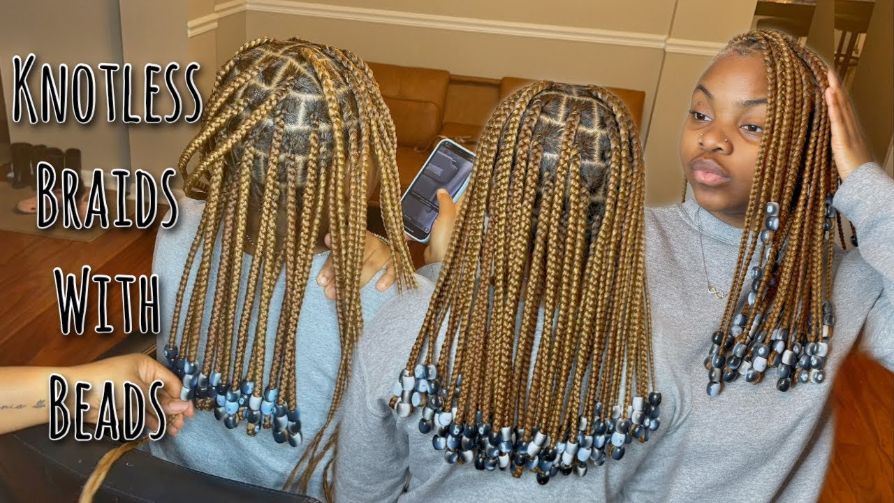 Short Medium Knotless Box Braids With Beads | Custom Hair Blend