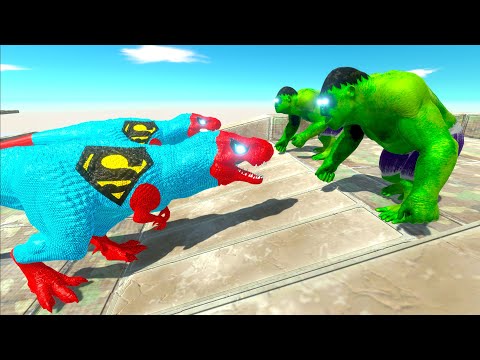 2x SUPERMAN T-REX vs 2x HULK GORO DEATH CLIMB - Animal Revolt Battle Simulator